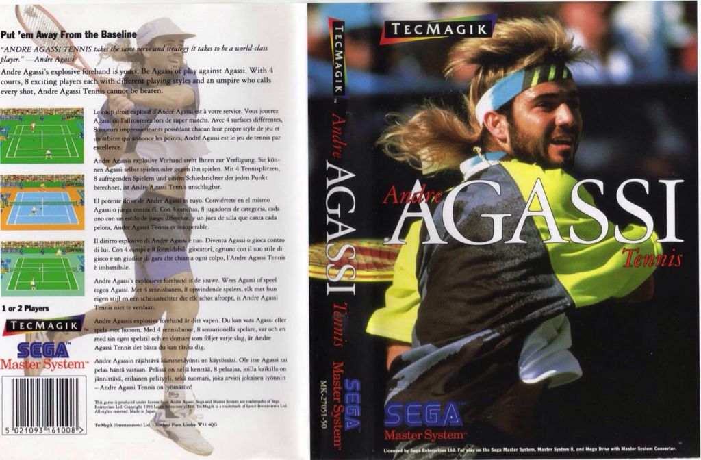 Andre Agassi Tennis - Sega Master System (TecMagik - 2) video game collectible [Barcode 5021093161008] - Main Image 2