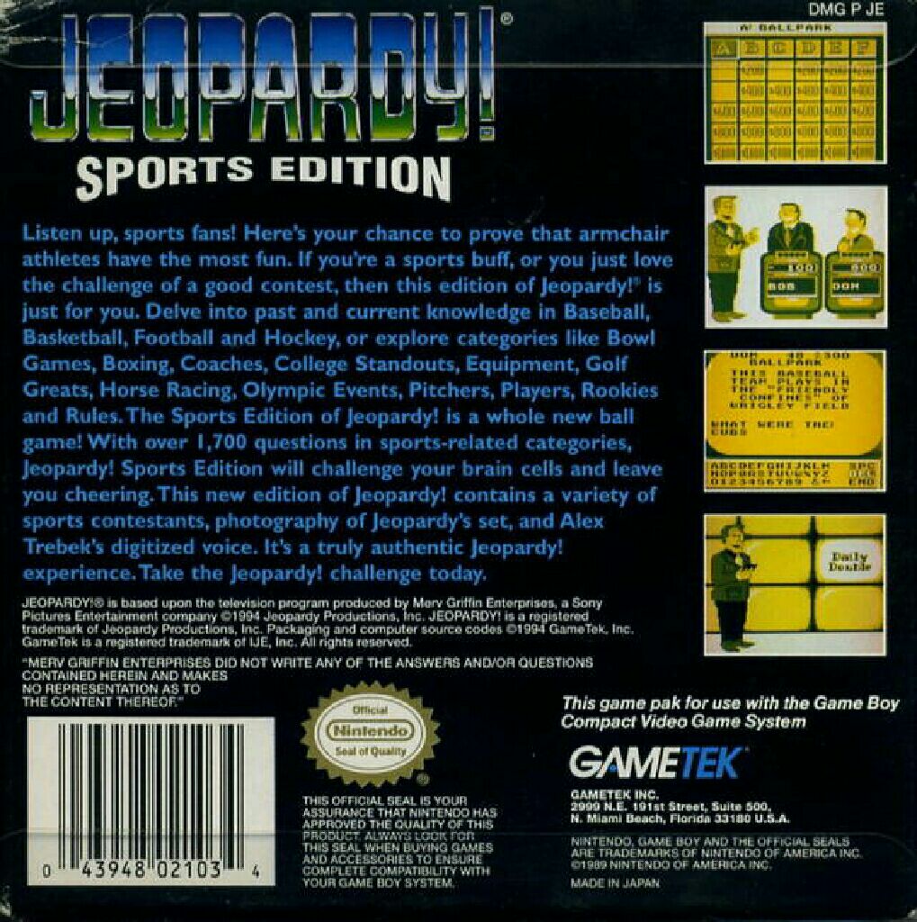 Jeopardy! Sports Edition - Nintendo Game Boy (2) video game collectible - Main Image 2