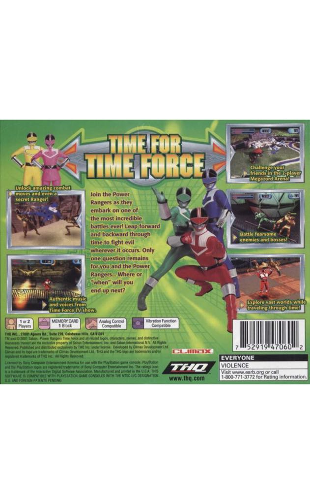 Power Rangers: Time Force - Sony PlayStation (THQ - 2) video game collectible [Barcode 752919470602] - Main Image 2