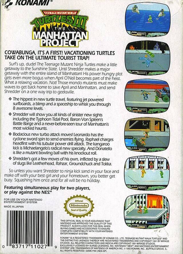Teenage Mutant Ninja Turtles III: The Manhattan Project - Nintendo Entertainment System (NES) (Konami - 2) video game collectible - Main Image 2