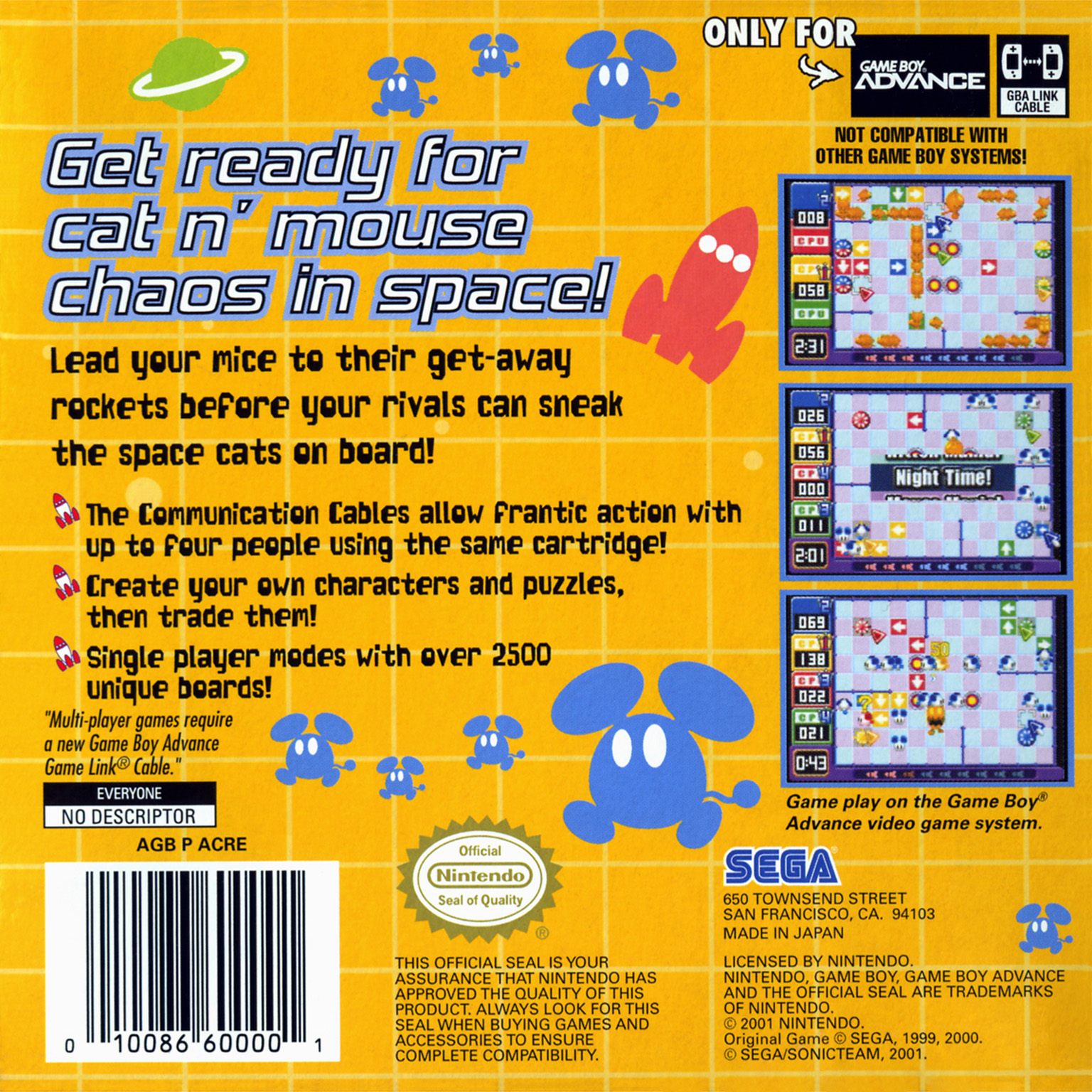 Chu Chu Rocket! - Nintendo Game Boy Advance (GBA) (Sega - 1-4) video game collectible [Barcode 010086600001] - Main Image 2