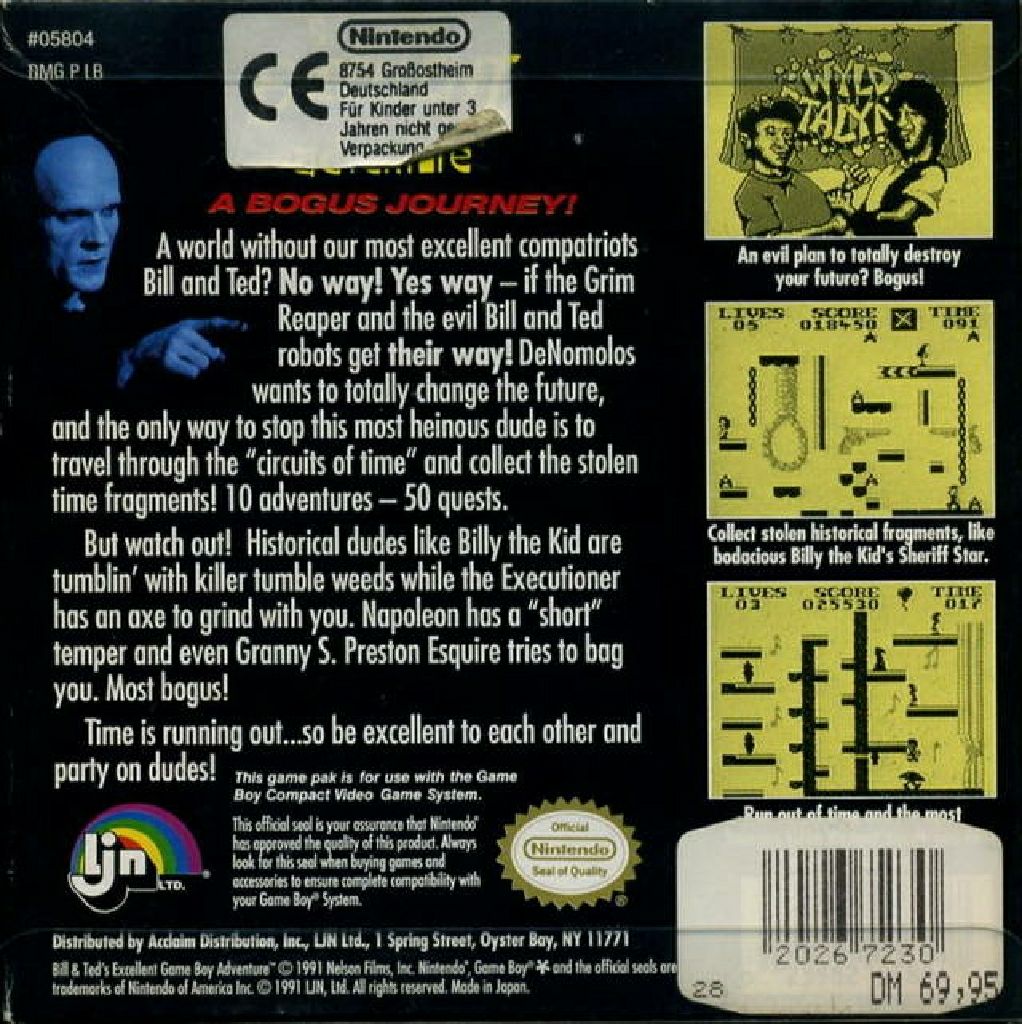 Bill & Ted’s Excellent Gameboy Adventure - Nintendo Game Boy (LJN - 1) video game collectible [Barcode 023582058047] - Main Image 2