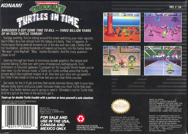 Teenage Mutant Ninja Turtles IV: Turtles in Time - Nintendo Super Nintendo Entertainment System (SNES) (Konami - 1-2) video game collectible - Main Image 2
