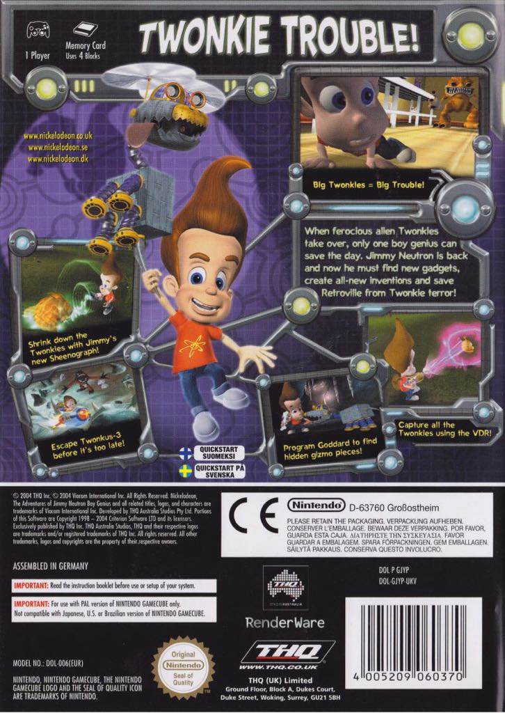 Jimmy Neutron Attack Of The Twonkies - Nintendo GameCube (Thq - Games) video game collectible - Main Image 2