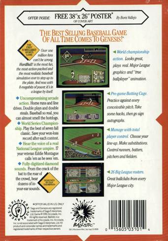 Hardball! (Video Game Classics) - Sega Genesis (Mega Drive) (Ballistic - 1-2) video game collectible [Barcode 015605031014] - Main Image 2