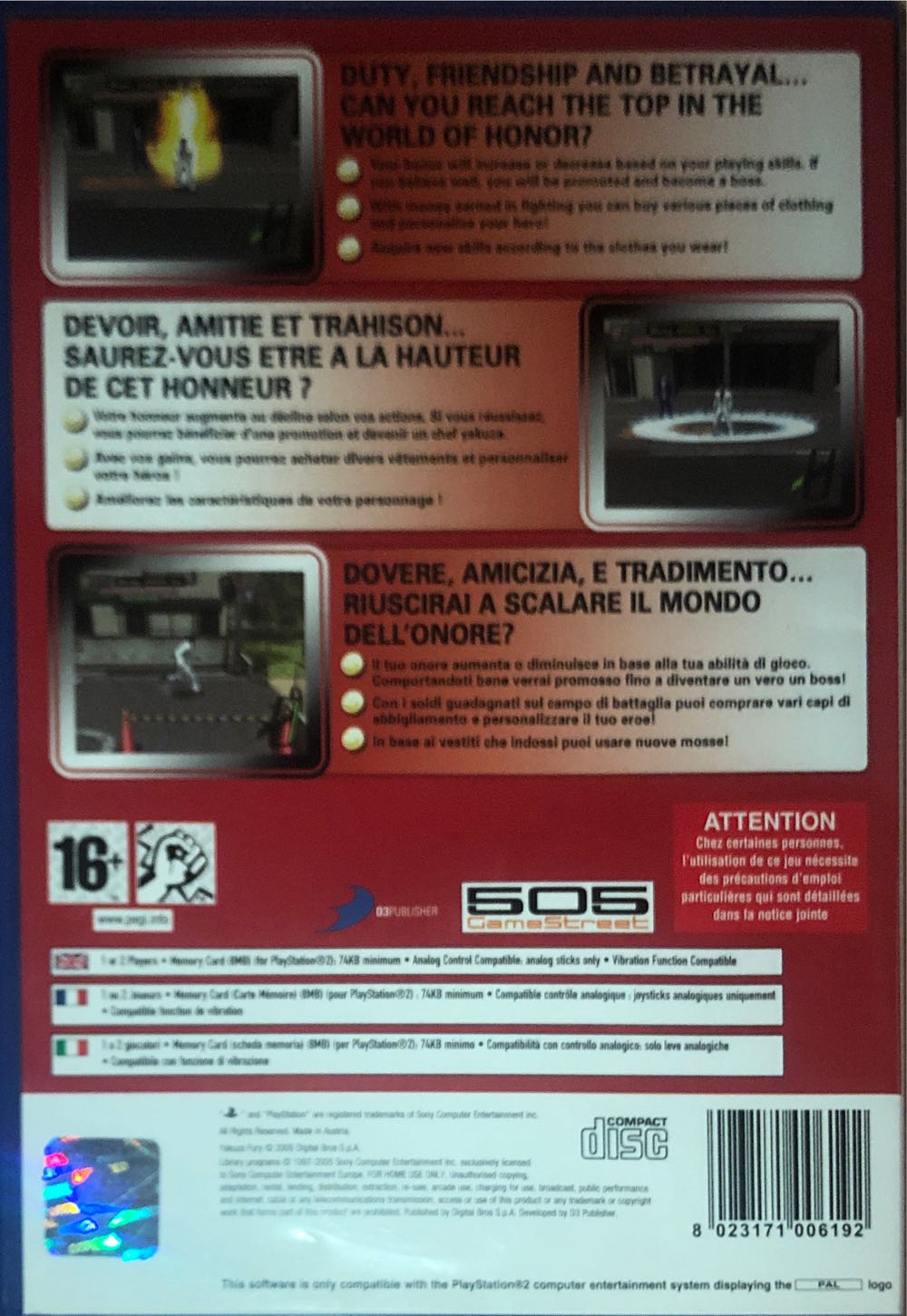 Yakuza Fury - Sony PlayStation 2 (PS2) (505 Game Street - 1) video game collectible [Barcode 8023171006192] - Main Image 2