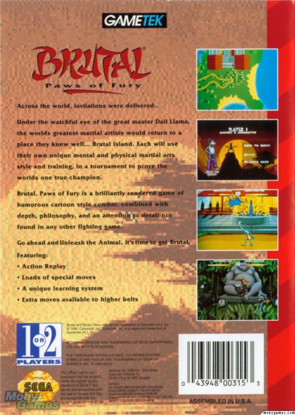 Brutal: Paws of Fury - Sega Mega Drive video game collectible - Main Image 2