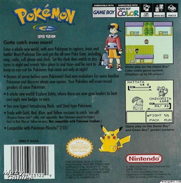 Pokémon Version Argent - Nintendo Game Boy Color (Nintendo - 1) video game collectible [Barcode 045496460884] - Main Image 2
