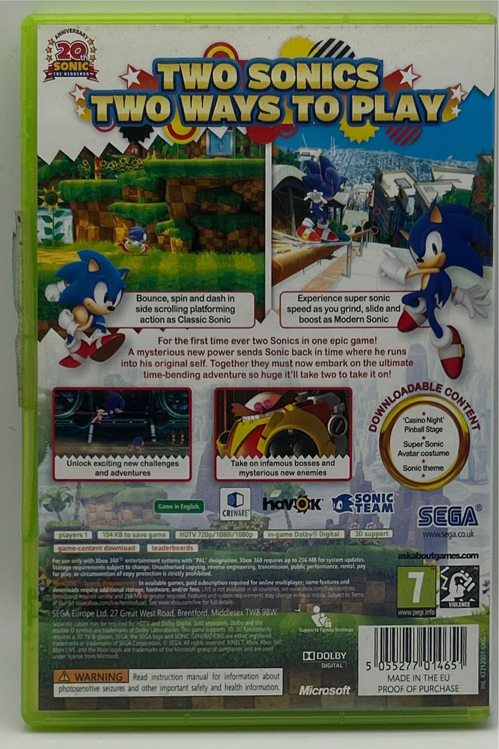 Sonic Generations - Microsoft Xbox 360 (1) video game collectible [Barcode 5055277014651] - Main Image 2