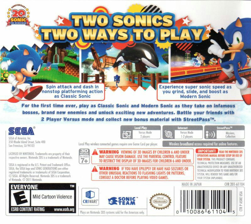 Sonic Generations - Nintendo 3DS (Sega - 2) video game collectible - Main Image 2
