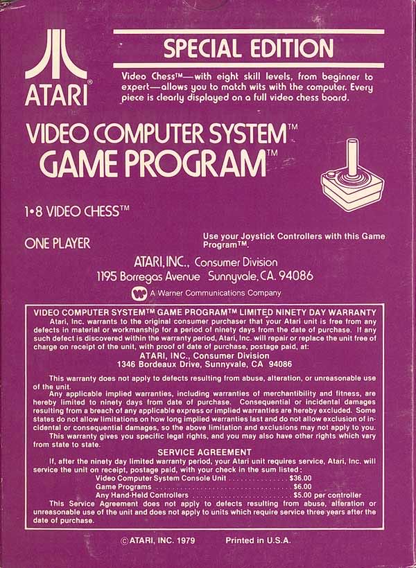 Video Chess - Atari 2600 (Atari, Inc.) video game collectible - Main Image 2