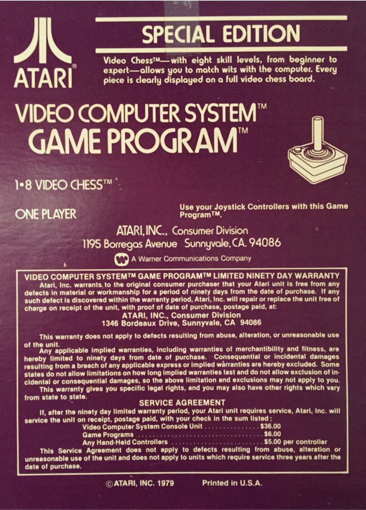 Video Chess - Atari 2600 (Atari Inc. - 1) video game collectible - Main Image 2