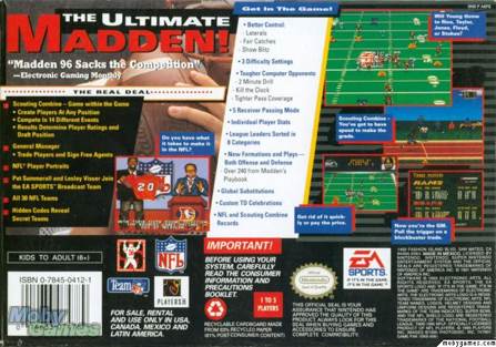 Madden 96 - Nintendo Super Nintendo Entertainment System (SNES) (Electronic Arts - 2) video game collectible - Main Image 2