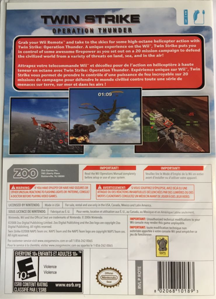 Twin Strike: Operation Thunder - Nintendo Wii (Zoo Games - 1) video game collectible [Barcode 802068101893] - Main Image 2