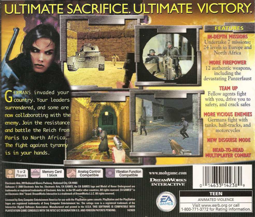 Medal of Honor: Underground - Sony PlayStation (Electronic Arts/EA Games - 1) video game collectible [Barcode 0014633142389] - Main Image 2