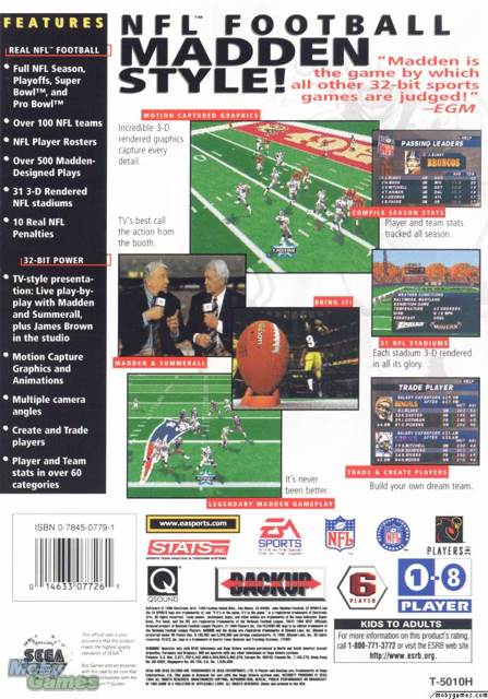Madden NFL 97 - Sega Saturn (Sega - 8) video game collectible [Barcode 014633077261] - Main Image 2