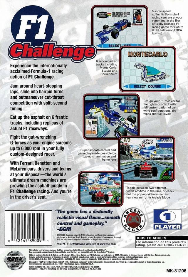 F1 Challenge - Sega Saturn (Boite Et Notice - 1) video game collectible [Barcode 052145890091] - Main Image 2