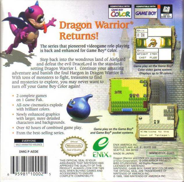 Dragon Warrior I & II - Nintendo Game Boy Color (Square Enix - 1) video game collectible [Barcode 4182207700085] - Main Image 2