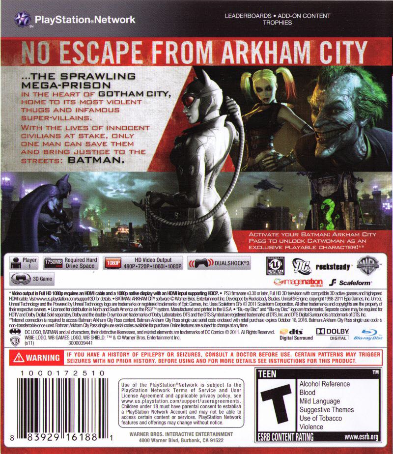 Batman: Arkham City - Sony PlayStation 3 (PS3) (WB Games - 1) video game collectible [Barcode 883929212309] - Main Image 2