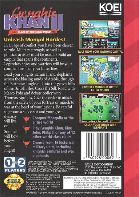 Genghis Khan II - Sega Genesis (Mega Drive) (Koei - 2) video game collectible [Barcode 040198000697] - Main Image 2