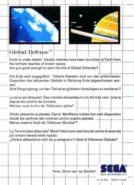 Global Defense - Sega Master System (Sega - 1) video game collectible [Barcode 010086051025] - Main Image 2