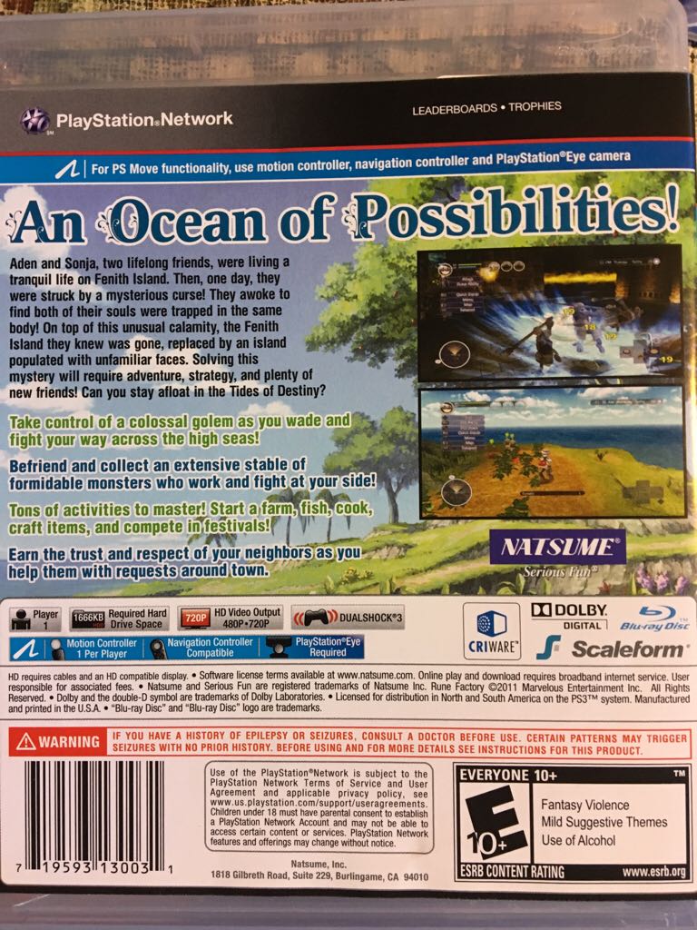 Rune Factory: Tides Of Destiny - Sony PlayStation 3 (PS3) (Natsume - 1) video game collectible [Barcode 719593130031] - Main Image 2