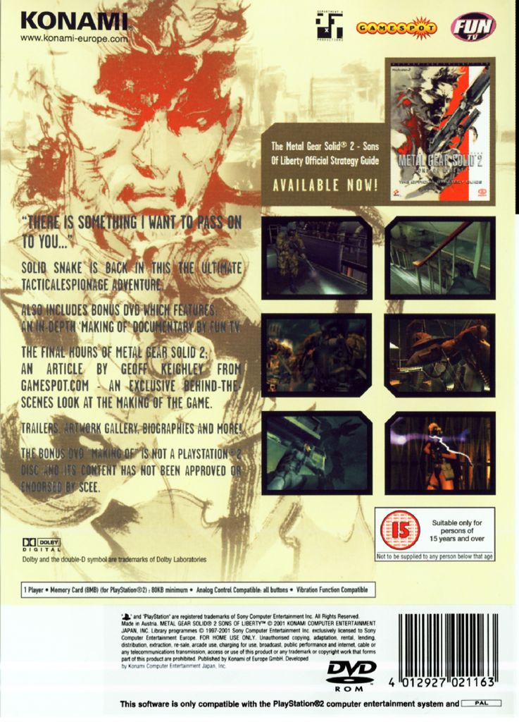 Metal Gear Solid 2 - Sony PlayStation 2 (PS2) video game collectible - Main Image 2