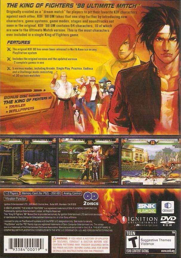 King of Fighters ’98 Ultimate Match, The - Sony PlayStation 2 (PS2) (Ignition Entertainment - 2) video game collectible [Barcode 893384000199] - Main Image 2