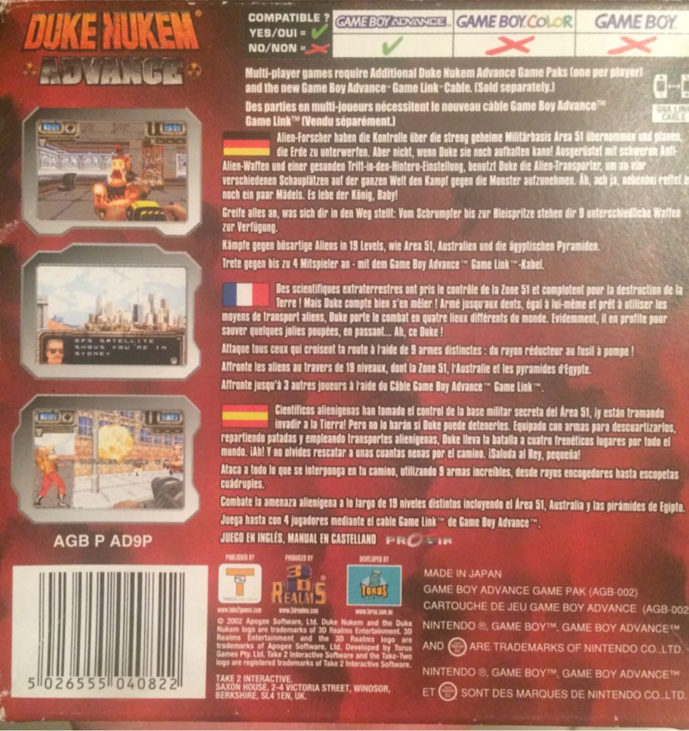 Duke Nukem Advance - Nintendo Game Boy Advance (GBA) video game collectible [Barcode 5026555040822] - Main Image 2