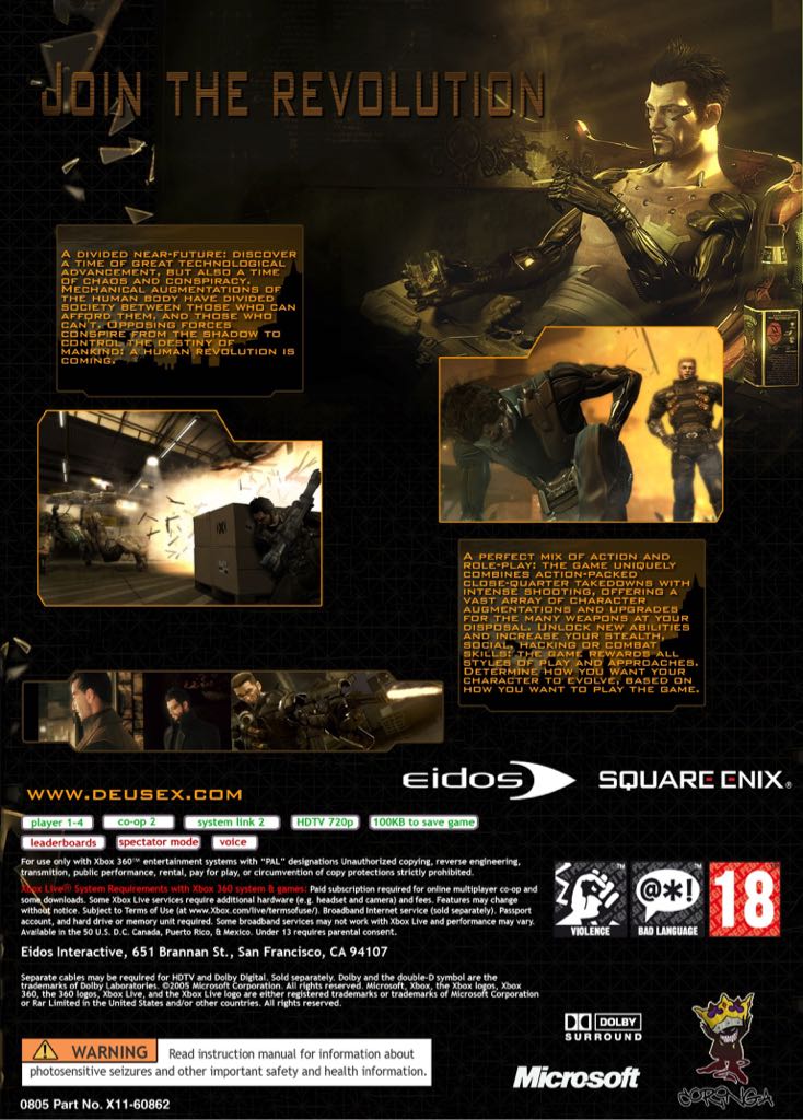 Deus Ex : Human Revolution - Microsoft Xbox 360 (Square Enix - 1) video game collectible [Barcode 5021290042438] - Main Image 2
