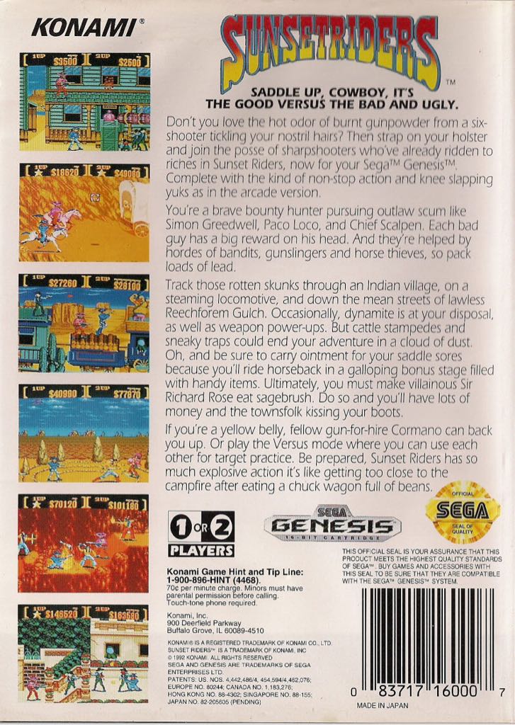 Sunset Riders - Sega Genesis (Mega Drive) (Konami) video game collectible - Main Image 2