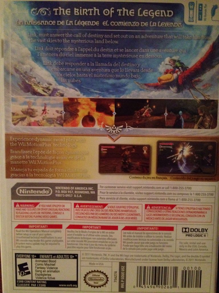 Skyward Sword [No Soundtrack] - Nintendo Wii (Nintendo - 1) video game collectible [Barcode 045496902681] - Main Image 2