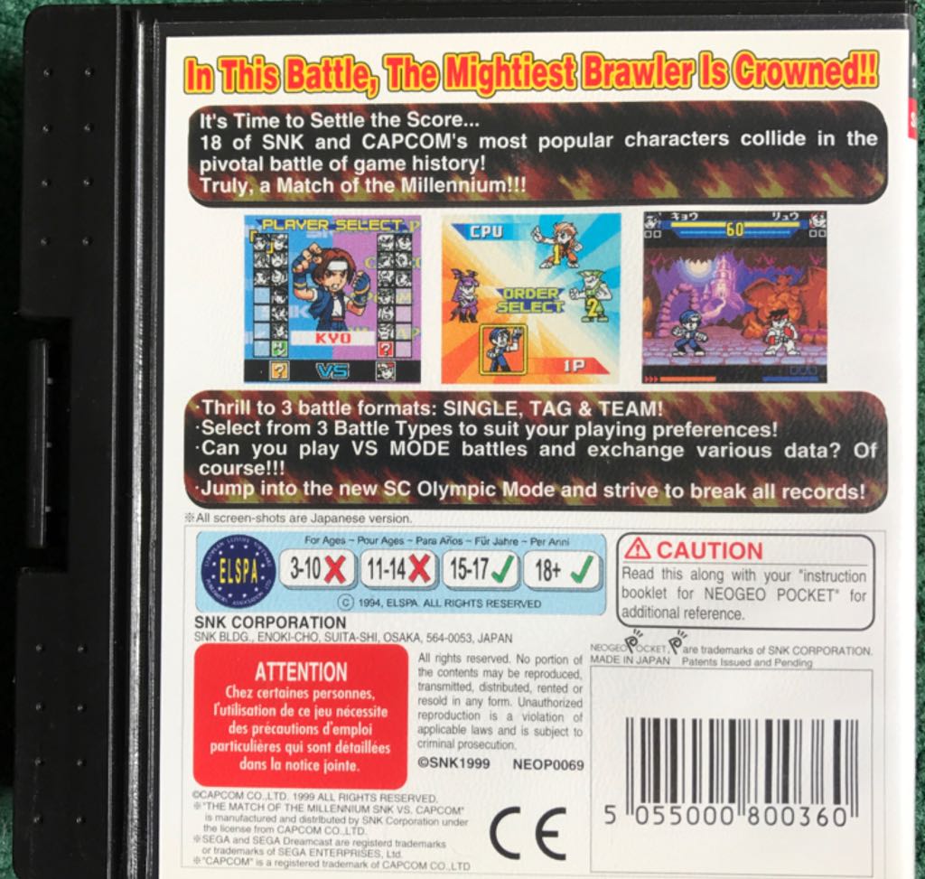 SNK Vs Capcom - The Match Of The Millennium - SNK Neo Geo Pocket Color (SNK Playmore - 2) video game collectible [Barcode 5055000800360] - Main Image 2