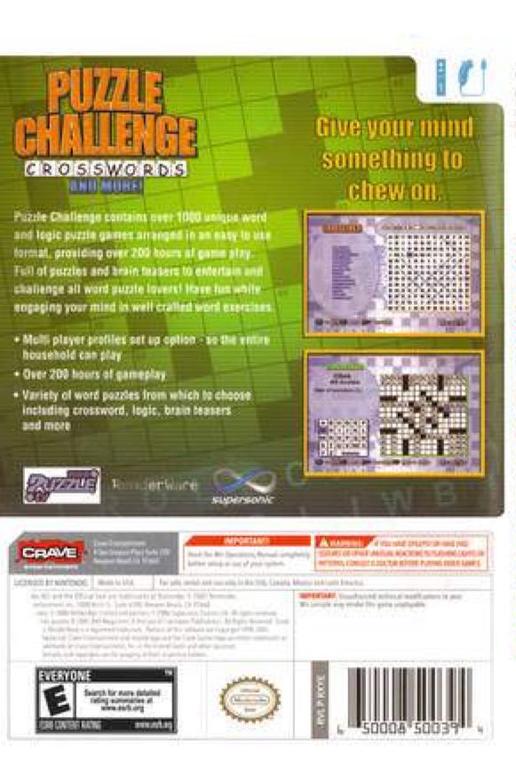 Puzzle Challenge Crosswords and More! - Nintendo Wii video game collectible - Main Image 2