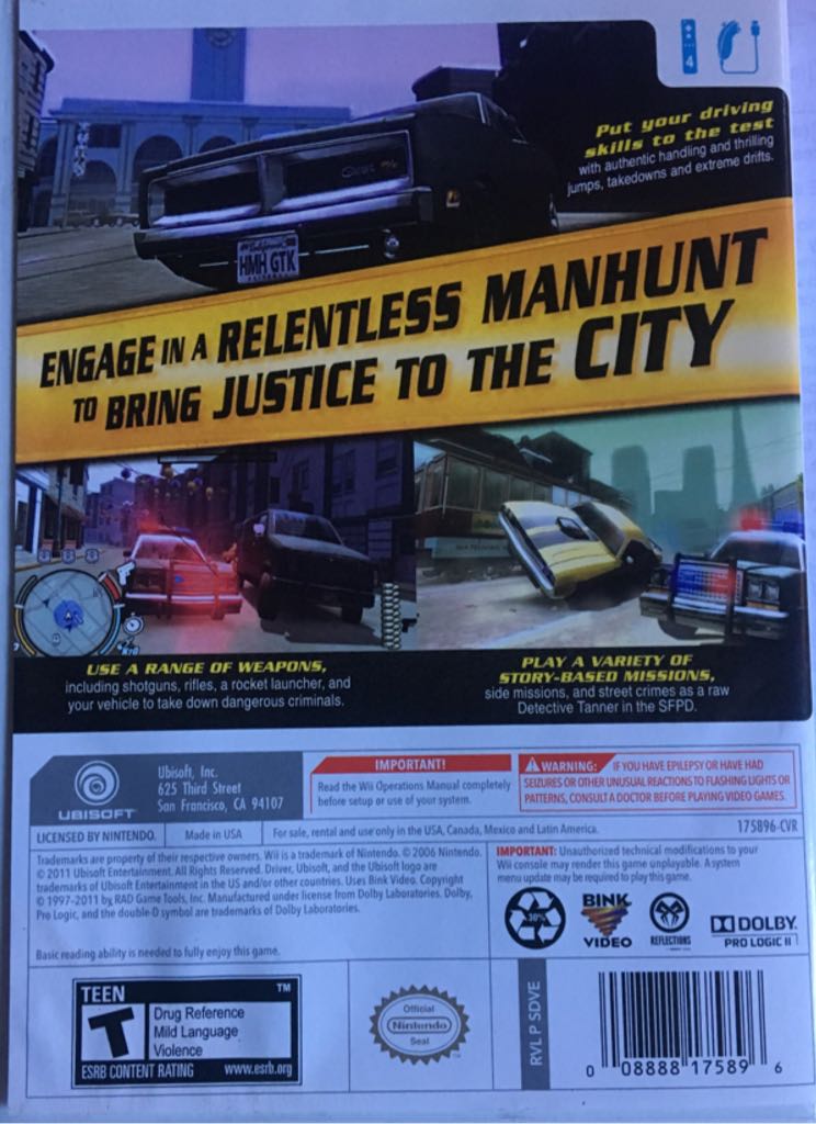 Driver: San Francisco - Nintendo Wii (Ubisoft - 4) video game collectible [Barcode 008888175896] - Main Image 2