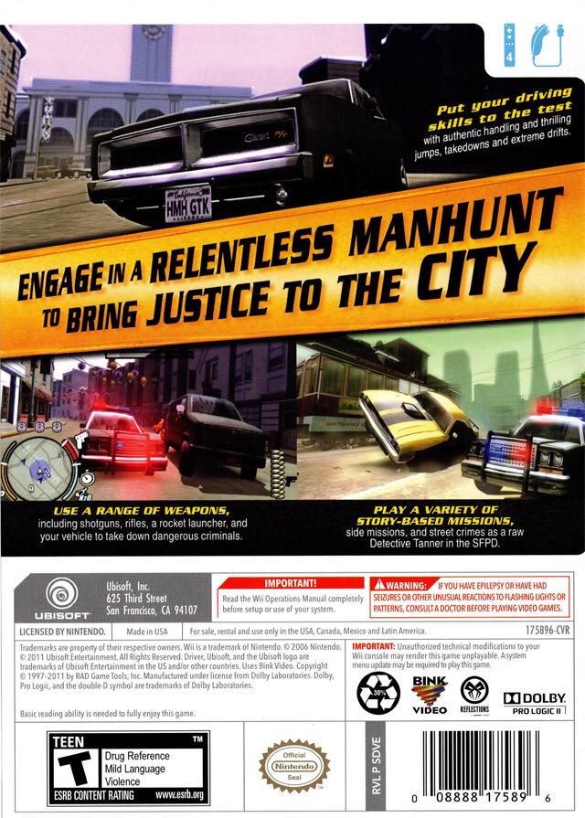 Driver: San Francisco - Nintendo Wii (Ubisoft Entertainment - 1-4) video game collectible [Barcode 3307217929092] - Main Image 2