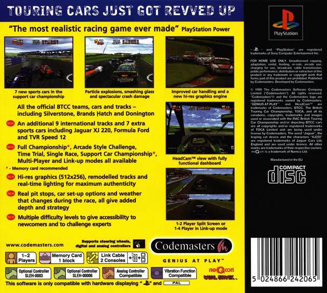 TOCA 2 Touring Cars - Sony PlayStation (Codemasters - 2) video game collectible [Barcode 5024866240443] - Main Image 2