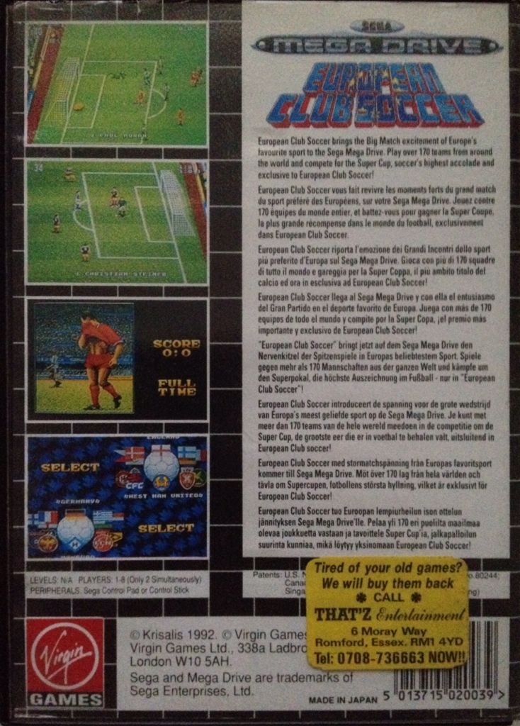 European Club Soccer - Sega Mega Drive video game collectible - Main Image 2