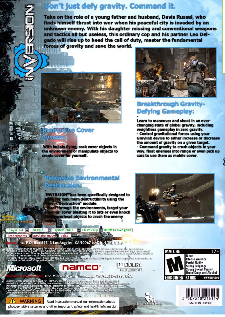 Inversion - Microsoft Xbox 360 (Namco - 1) video game collectible [Barcode 3391891961813] - Main Image 2