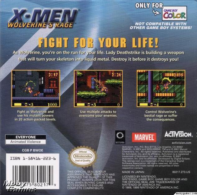X-Men Wolverine’s Rage - Nintendo Game Boy Color (Activision) video game collectible - Main Image 2