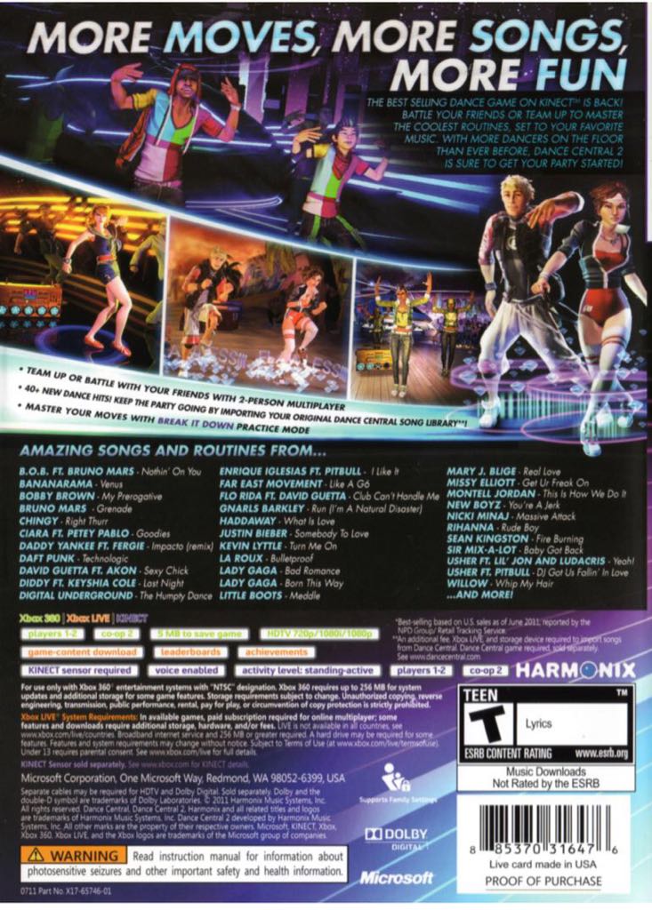 Dance Central 2 - Microsoft Xbox 360 (Microsoft Game Studios - 0002) video game collectible [Barcode 885370354713] - Main Image 2