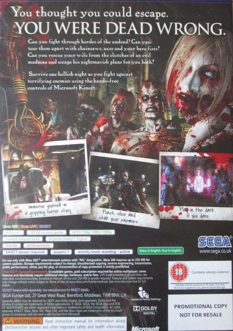 Rise Of Nightmares - Microsoft Xbox 360 (Sega - 1) video game collectible [Barcode 5055277010141] - Main Image 2