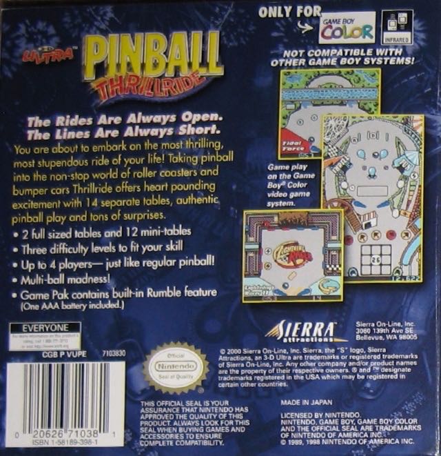 3D Ultra Pinball Thrillride - Nintendo Game Boy Color video game collectible - Main Image 2