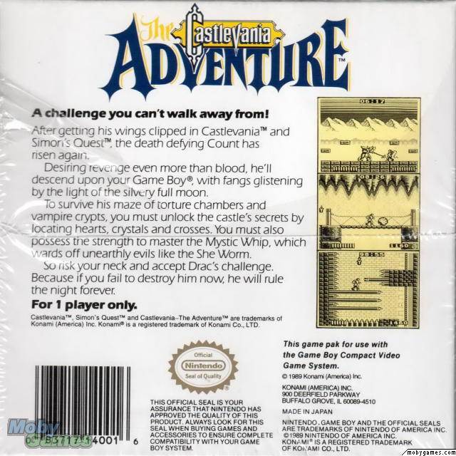 The Castlevania Adventure - Nintendo Game Boy (Konami - 1) video game collectible - Main Image 2
