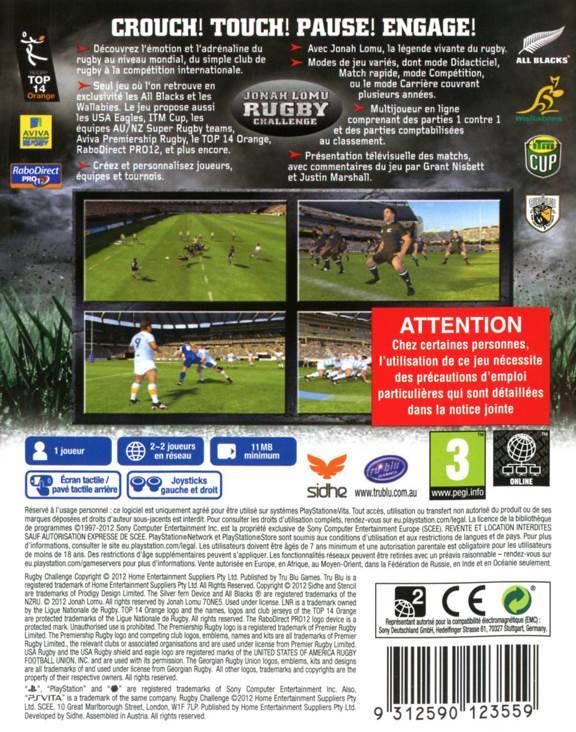 (2012) Jonah Lomu Rugby Challenge - Sony PlayStation Vita (PS Vita) (Tru Blu Games - 1-2) video game collectible [Barcode 9312590123542] - Main Image 2