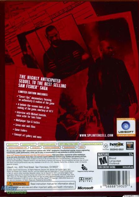 Tom Clancy’s Splinter Cell: Double Agent - Limited Collector’s Edition - Valve Steam (3) video game collectible [Barcode 008888503156] - Main Image 2