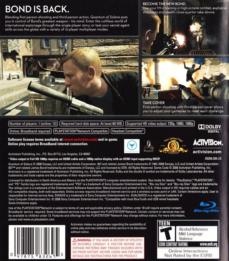 007: Quantum of Solace - Sony PlayStation 3 (PS3) (Activision - 1-2) video game collectible - Main Image 2