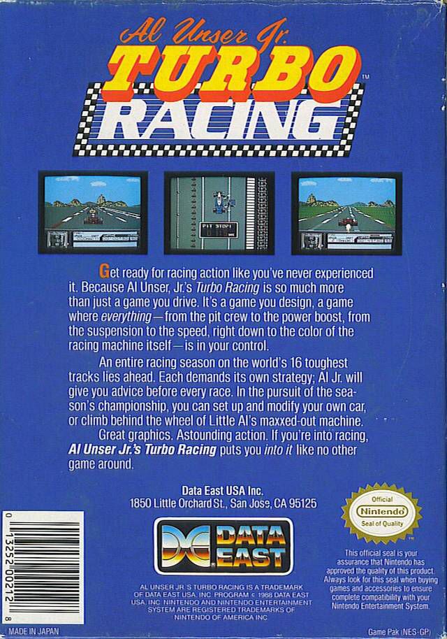 Al Unser Jr. Turbo Racing - Nintendo Entertainment System (NES) video game collectible - Main Image 2