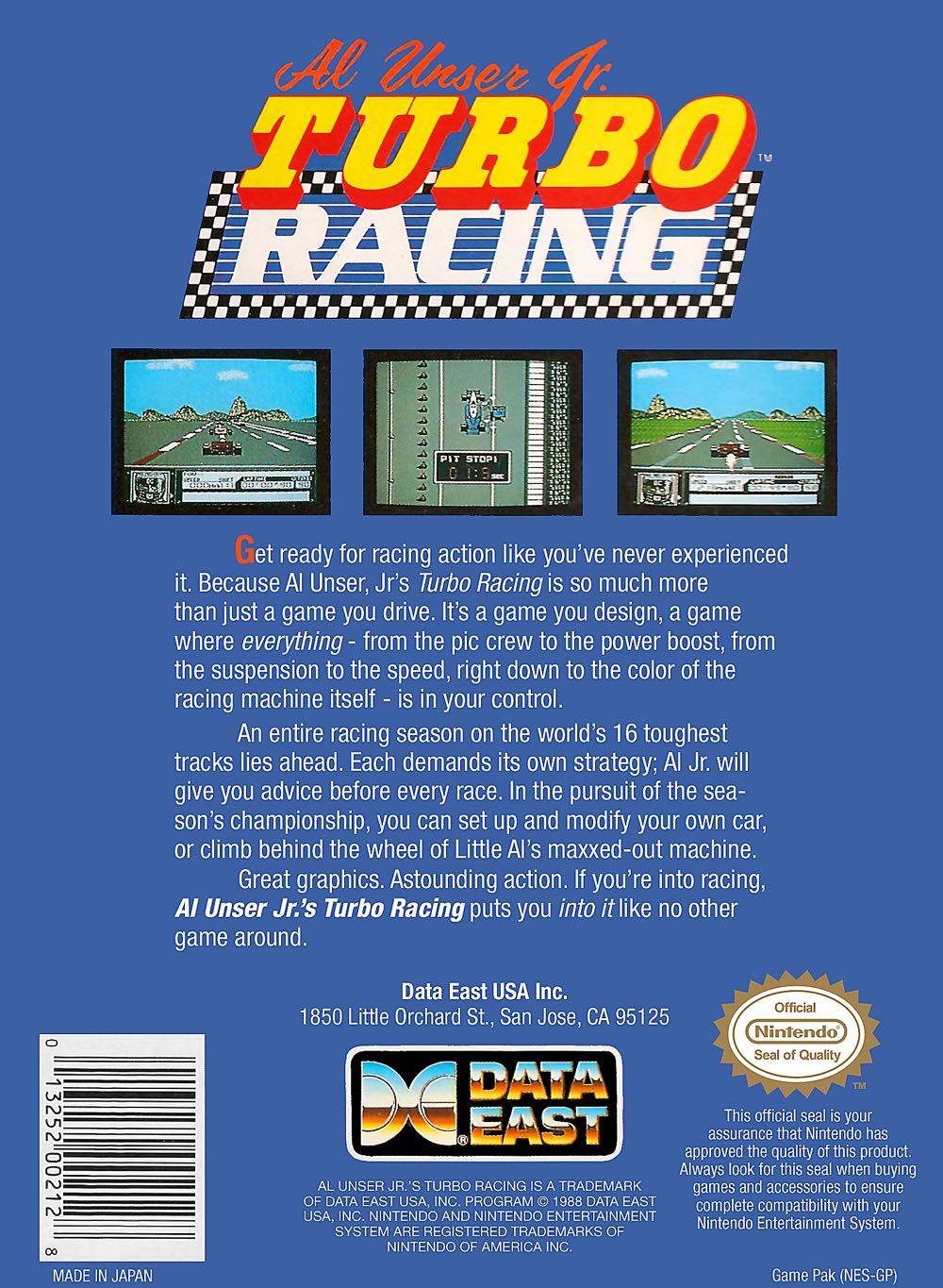 Al Unser Jr. Turbo Racing - Nintendo Entertainment System (NES) (Data East) video game collectible - Main Image 2