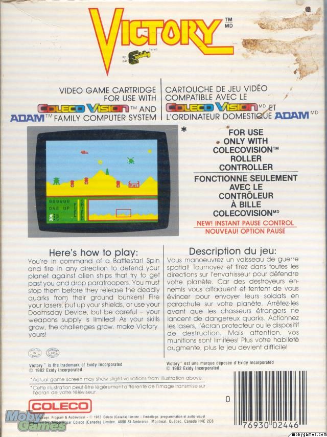 Victory - Colecovision video game collectible - Main Image 2